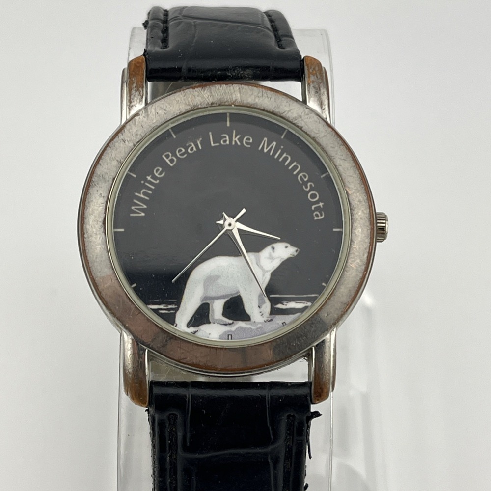 White Bear Lake, Minnesota Watch 34mm Silver Case Black Band- New Battery